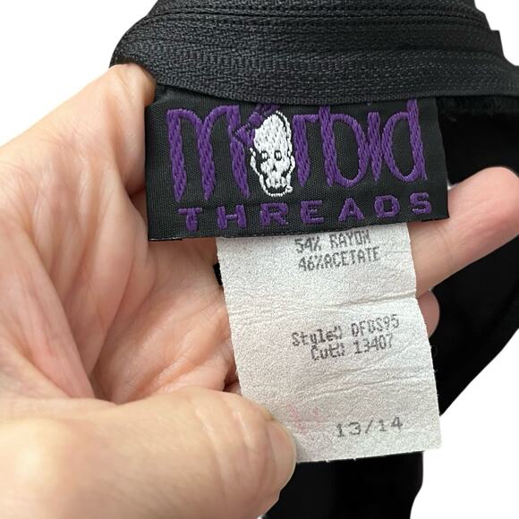 90s Morbid Threads Satin Maxi Skirt 13/14 Black Gothic Whimsigoth Grunge Party - Picture 7 of 9